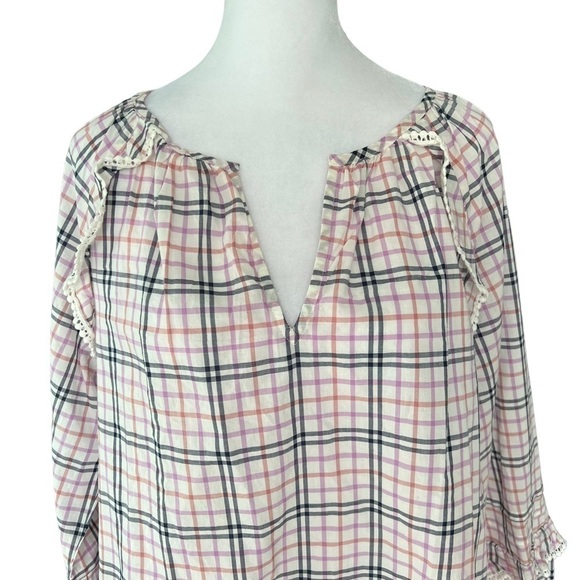 J. Crew - NWT Plaid Ruffle Trim Peasant Top Blouse Sz S - Picture 5 of 11